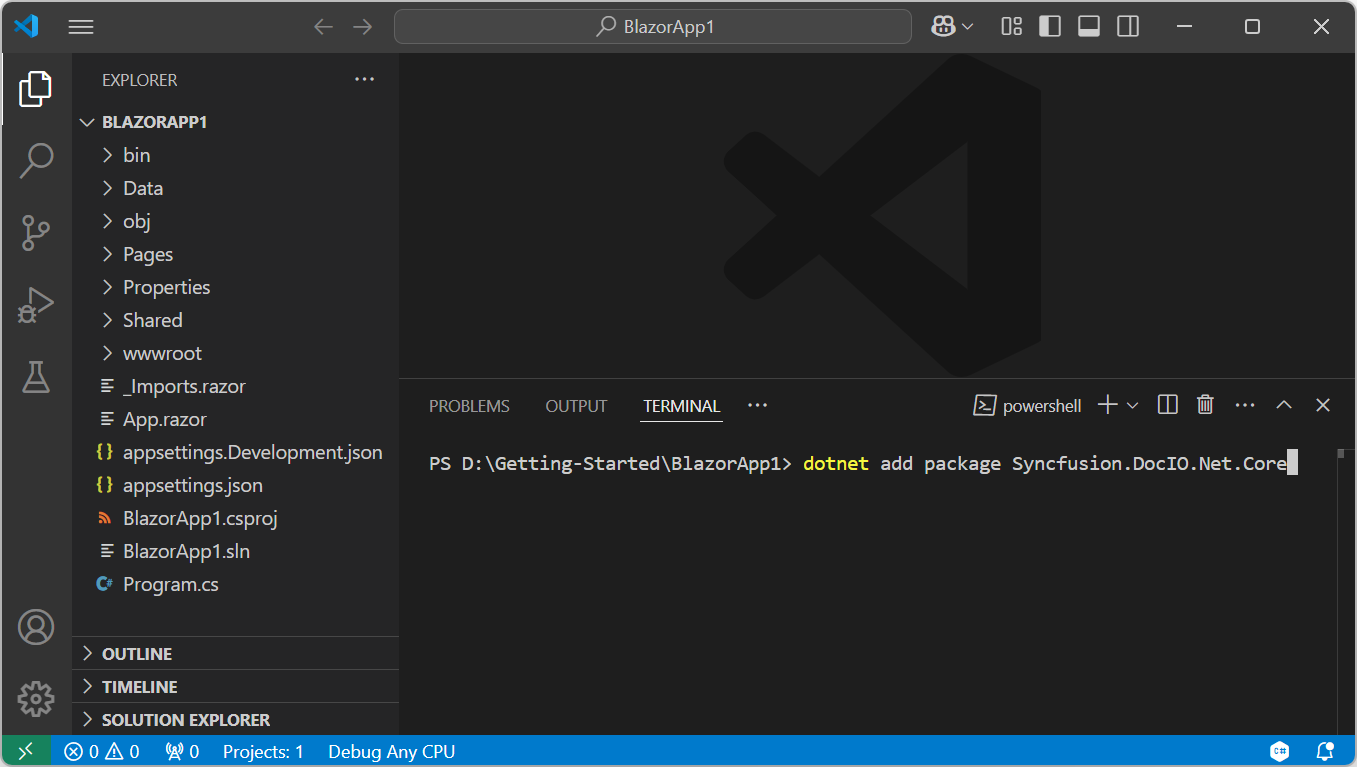 Add Syncfusion.DocIO.Net.Core NuGet package