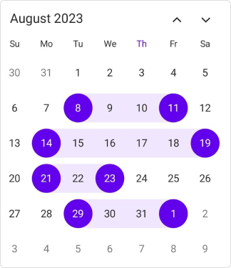 Multiple range selection in .NET MAUI Calendar.