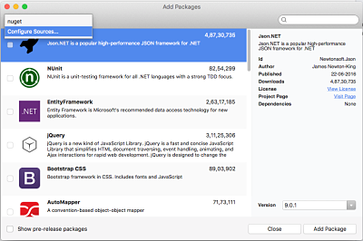 Configure Sources in Typescript NuGet Packages