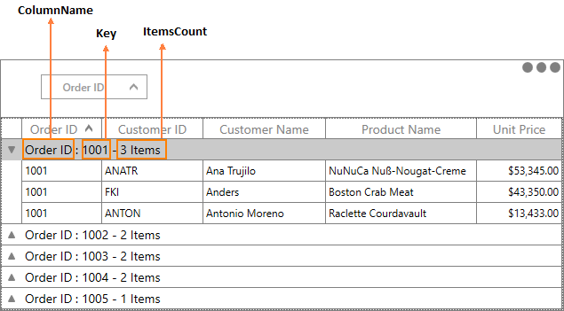 Caption Summary displays with Group Caption Text Format in WPF DataGrid