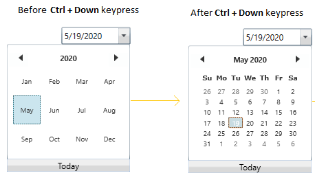 Move backward from current selection view