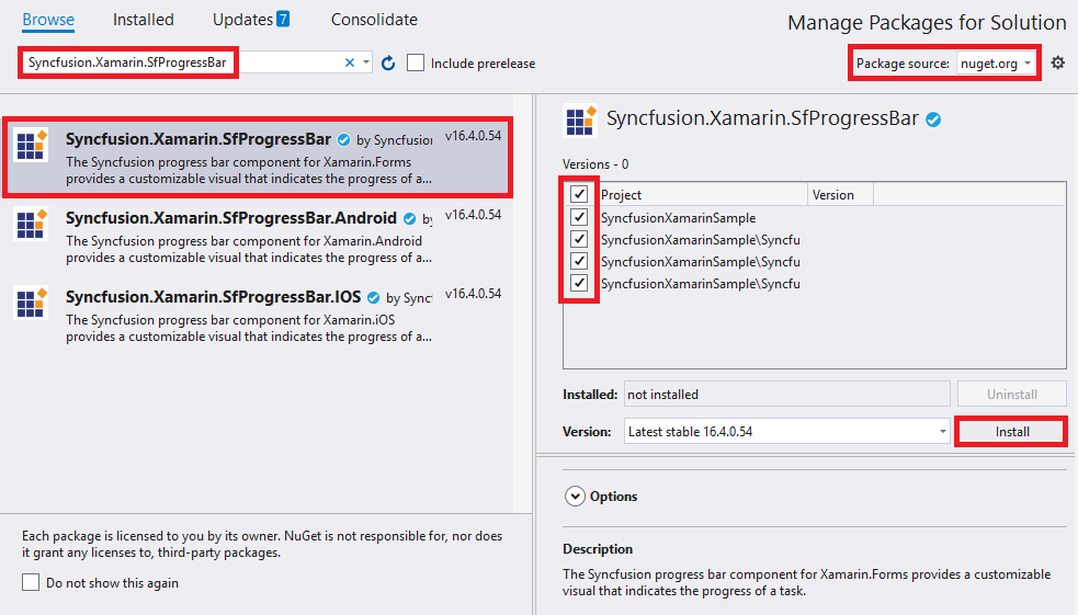Adding SfProgressBar reference from NuGet